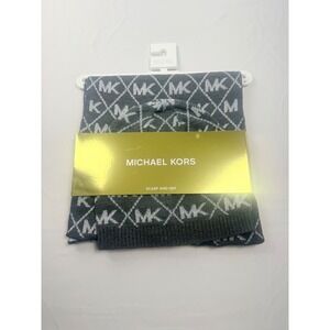 Michael Kors NWT Diamond Metallic Logo Hat‎ & Scarf Set Charcoal Gray